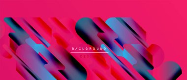 Soyut geometrik şekiller, canlı renkler, pembe egemen. Modern tasarım, dinamik kompozisyon, mevcut gradyanlar. Arkaplan dokusu görünür.