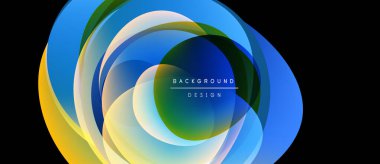 Soyut renkli katmanlar dinamik oval şekil yaratır. Gradyan renkler harmanlanarak modern arkaplan tasarımı oluşturur. Canlı, akan bileşim.