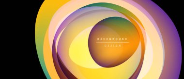 Soyut katmanlar canlı dairesel tasarım yaratır. Renkler karışıp, dinamik görsel efekt oluşturuyor. Metin arkaplan tasarımı okur.