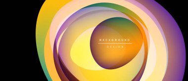 Soyut katmanlar canlı dairesel tasarım yaratır. Renkler karışıp, dinamik görsel efekt oluşturuyor. Metin arkaplan tasarımı okur.