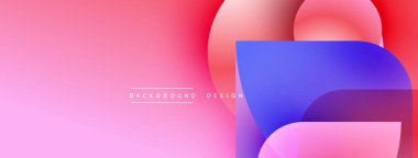 Soyut gradyanlar pembe ve mavi renkleri harmanlarlar. Üst üste binen şekiller dinamik görsel efekt yaratır. Metin arka plan tasarımı okur. Minimalist kompozisyon.