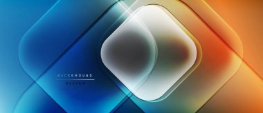 Soyut geometrik tasarım. Mavi, turuncu gradyanlar katmanlı elmas şekilleri yaratır. Dijital projeler için modern ve canlı bir arkaplan.