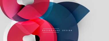 Soyut geometrik şekiller çakışıyor. Kırmızı, mavi, beyaz renkler modern tasarım yaratır. Minimalist tarz, temiz çizgiler, dinamik kompozisyon.