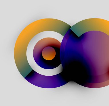 Soyut renkli tasarım. Üst üste binen daireler sonsuzluk sembolü oluşturur. Gradyan renkler harmanlanır ve dinamik bir görüntü oluşturur. Modern, şık bir sunum.