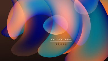 Soyut sıvı şekilleri örtüşür ve canlı renk değişimleri yaratır. Koyu arkaplan, çağdaş tasarım elementinin akış biçimlerini vurgular.