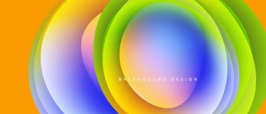 Soyut renkli katmanlar dinamik dairesel tasarım yaratır. Canlı gradyanlar harmanlanarak modern arkaplan oluşturur. Yumuşak geçişler, parlak renkler.