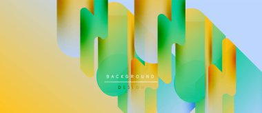 Soyut geometrik şekiller sarı, yeşil ve mavi renkleri harmanlarlar. Renkler dinamik görsel doku yaratır. Minimalist tasarım metin örtüsü içerir.