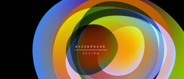 Soyut renkli katmanlar dinamik dairesel tasarım yaratır. Metin, kompozisyon içerisindeki arkaplan tasarımını okur. Minimalist estetik.