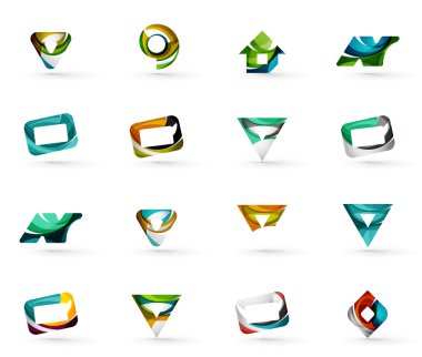 Daire veya swirls, akan dalgalı elemanları ile oluşturulan çeşitli geometrik simgeler - dikdörtgenler üçgenler kümesi kareler