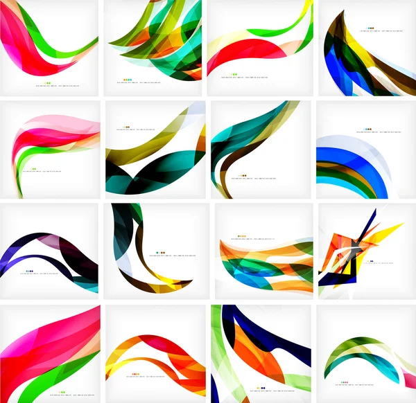 Set of colorful flowing motion abstract backgrounds. Smooth futuristic wave layouts — Stock Vector
