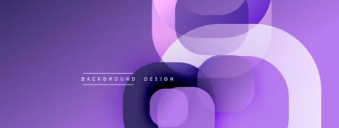Soyut mor arkaplan. Üst üste binen daireler sıvı şekiller, modern tasarım elementleri yaratır. Minimalist estetik, gradyan renkler mevcut.