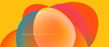 Soyut renkli çakışan daireler. Parlak sarı zemin canlı bir görsel etki yaratır. Arka planlar için modern tasarım ögesi.