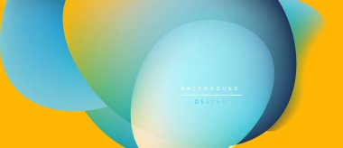 Soyut renkli arkaplan. Üst üste binen daireler canlı eğimler yaratır, sarı alt kısma hakim olur. Metin arkaplan tasarımı okur.
