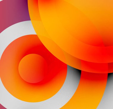 Soyut kompozisyon. Üst üste binen turuncu daireler dinamik görsel efekt yaratır. Sıcak tonlar baskın, enerji ve hareket öneriyor..