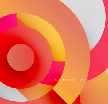 Soyut çemberler çakışıyor, canlı gradyanlar yaratıyor. Sıcak renkler siyah aksanlı tasarıma hükmediyor. Modern, dinamik kompozisyon.