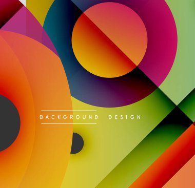 Soyut renkli şekiller çakışıyor. Gradyan renkler dinamik görsel efekt yaratır. Modern tasarım elementleri canlı bileşim sunar.