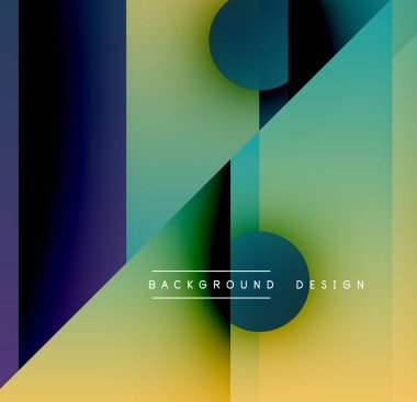 Soyut geometrik tasarım. Renkler karışıyor, dinamik görsel efekt yaratıyor. Şekiller çakışıyor, modern bileşimi oluşturuyor.