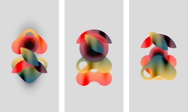 Soyut sanat eserleri renkli örtüşen şekiller içerir. Paneller, renk ve kompozisyonu biraz değişen benzer tasarımlar gösteriyor. Yumuşak eğimler derinlik yaratır.