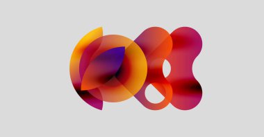 Soyut renkli şekiller örtüşüyor ve canlı bir görsel etki yaratıyor. Yumuşak eğimler karışıp, dinamik bileşim oluşturur. Modern tasarım ögesi.