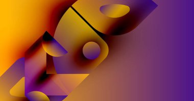 Soyut gradyanlar harmanlanarak sıvı şekiller oluşturur. Sıcak sarılar mora dönüşür ve dinamik görsel ilgi yaratır. Modern tasarım.