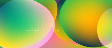 Soyut renkli çemberler çakışıyor, canlı gradyanlar yaratıyor. Metin, kompozisyon içerisindeki arkaplan tasarımını okur. Modern estetik.