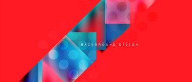 Modern soyut tasarım. Kırmızı arkaplan geometrik şekiller, canlı renkler, üst üste binen katmanlar, metin arkaplan tasarımı.