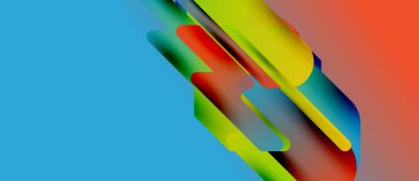 Soyut renkli şekiller örtüşür, dinamik görsel efekt yaratır. Parlak renkler harmanlanır ve modern kompozisyonu oluşturur. Düzen eğimleri tasarıma hakim..