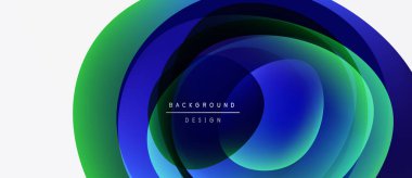Soyut katmanlar dinamik görsel efekt yaratır. Mavi, yeşil renkler harmanlanarak dairesel bir tasarım oluşturuyor. Metin arkaplan tasarımı okur.