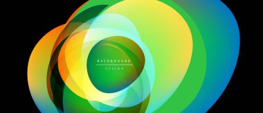 Abstract colorful layers create dynamic visual effect. Gradient hues blend, forming circular design. Modern background element.