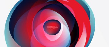 Soyut eşmerkezli çemberler, canlı renklerin karışımı. Kırmızı, mavi, mor renkler dinamik görsel efekt yaratır. Modern tasarım ögesi.