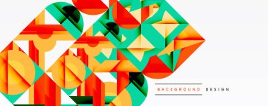 Soyut geometrik desen. Parlak renkler örtüşüyor, dinamik görsel doku oluşturuyor. Modern tasarım elementleri yenilik ve enerji öneriyor.