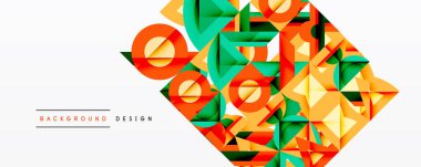 Soyut geometrik desen. Turuncu, yeşil, kırmızı şekiller üst üste binerek dinamik görsel doku oluşturuyor. Arka planlar için modern tasarım ögesi.