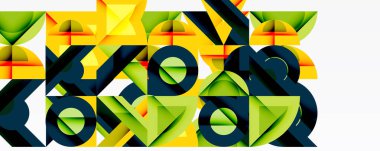 Soyut geometrik desen. Şekiller örtüşüyor, canlı görsel doku oluşturuyor. Sarılar, yeşiller, siyahlar kompozisyona hakim. Modern tasarım.