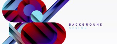 Soyut geometrik şekiller örtüşüyor, canlı renk eğimleri yaratıyor. Beyaz alan tasarım elementlerini dengeler. Modern estetik.