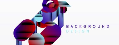 Soyut geometrik şekiller örtüşüyor, canlı mor, mavi, kırmızı renkler yaratıyor. Arkaplan ve sunumlar için modern tasarım ögesi.