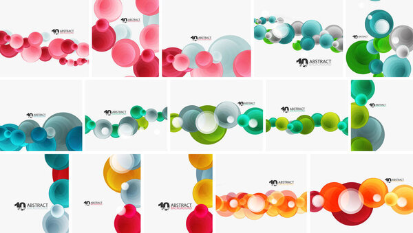 Colorful bubble designs, various gradients, overlapping circles. Modern abstract vector illustrations for backgrounds, banners.