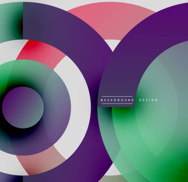 Soyut daireler örtüşüyor, canlı renk eğimleri yaratıyor. Modern tasarım pürüzsüz geçişler içerir, mor kompozisyona hakim olur.