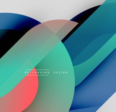Soyut renkli katmanlar dinamik görsel efekt oluşturur. Modern tasarım eğimleri, kıvrımları ve şekilleri kullanır. Arkaplanda metin ögeleri.