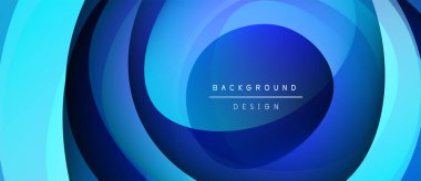 Soyut mavi katmanlar dairesel tasarım yaratır. Dereceli gölgeler derinlik sunar, modern estetik. Metin arkaplan tasarımı okur.