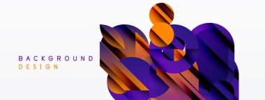 Soyut geometrik şekiller örtüşür, dinamik görsel efekt yaratır. Mor, turuncu renkler kompozisyona hakim. Modern tasarım ögesi.