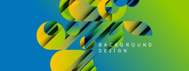 Soyut geometrik şekiller çakışıyor. Parlak yeşile canlı mavi geçişler. Modern tasarım elementleri dinamik görsel doku oluşturur.