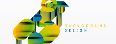 Soyut geometrik şekiller örtüşür, renkli arkaplan oluşturur. Modern tasarım grafikleri, eğrileri, çizgileri kullanır.