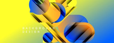 Soyut geometrik şekiller örtüşür, canlı bir gradyan arkaplan oluşturur. Sarı geçişler mavi, modern tasarım ögesine.