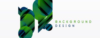 Soyut geometrik şekiller örtüşür, dinamik görsel efekt yaratır. Yeşil, mavi renkler tasarıma egemen, modern estetik.