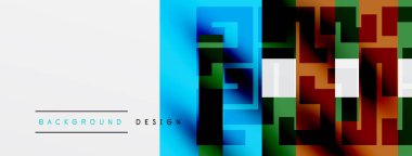 Soyut geometrik desen. Mavi, yeşil, kahverengi renk karışımı. Modern tasarım elementleri dinamik görsel doku oluşturur. Basit, temiz estetik..