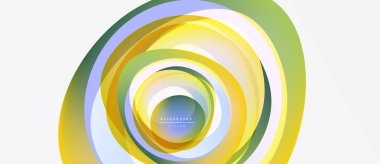 Soyut eşmerkezli çemberler, canlı renklerin karışımı. Sarı, yeşil, mavi dinamik görsel akış yaratır. Modern tasarım öğesi, temiz estetik.