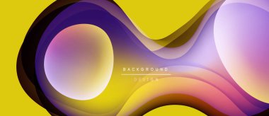 Soyut sıvı şekilleri sarı arkaplan ile örtüşür. Renkler karışıyor, dinamik görsel efekt yaratıyor. Modern tasarım ögesi.