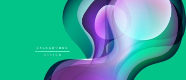 Soyut sıvı şekilleri örtüşür, canlı deniz mavisi, mor, mavi renkler oluşturur. Modern tasarım hareketi, enerjiyi, karmaşıklığı çağrıştırıyor.