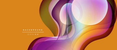 Soyut akışkan şekiller, canlı renklerin karışımı. Turuncu arka plan mor ve pembe renkleri tamamlar. Dijital projeler için modern tasarım ögesi.