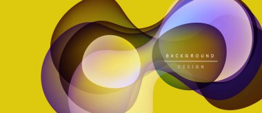 Soyut akışkan şekiller, canlı renkler, dinamik kompozisyon. Sarı arkaplan görsel etkiyi artırır, modern tasarım ögesi.